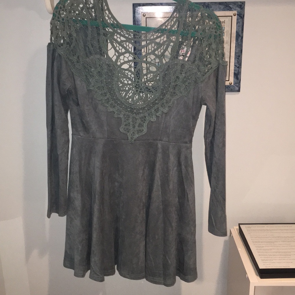 NWT Blue Suede Crochet Neck dress